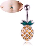 Stainless Steel Belly Ring, with Zinc Alloy, Pineapple, fashion jewelry & for woman & with rhinestone 