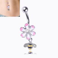 Stainless Steel Belly Ring, with enamel, hypo allergic & for woman & with rhinestone 
