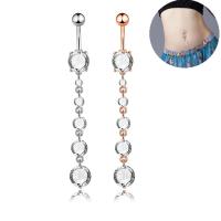 Stainless Steel Belly Ring, with Cubic Zirconia, hypo allergic & for woman 