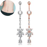 Stainless Steel Belly Ring, with Cubic Zirconia & Brass, fashion jewelry & hypo allergic & for woman 