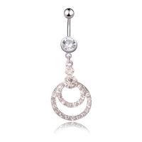 Stainless Steel Belly Ring, with Zinc Alloy, hypo allergic & for woman & with rhinestone 