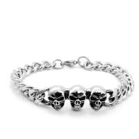 Stainless Steel Chain Bracelets, 316L Stainless Steel, Skull, polished, curb chain & for man, original color mm 