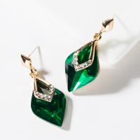 Zinc Alloy Rhinestone Drop Earring, with Rhinestone, Rhombus, gold color plated, without earnut & for woman & with rhinestone 
