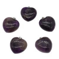 Amethyst Anhänger, mit Messing, Herz, Platinfarbe platiniert, violett, 33x29x14mm, Bohrung:ca. 3*4mm, verkauft von PC