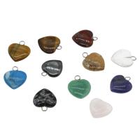 Gemstone Brass Pendants, with Brass, Flat Heart, platinum color plated, random style Approx 2.6mm 