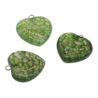 Дракон вен Агат Во, Агат с прожилками, с Латунь, Сердце, Платиновое покрытие платиновым цвет, зеленый отверстие:Приблизительно 1.8mm, 5ПК/сумка, продается сумка