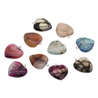 Mixed Agate Pendants, with Brass, Heart, platinum color plated, random style Approx 1.9mm 