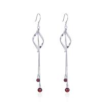 Sterling Silver Drop Earring, 925 Sterling Silver, with Garnet, platinum plated, with plastic earnut & fashion jewelry & for woman 