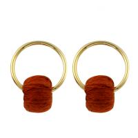 Brass Stud Earring, with Caddice, gold color plated, for woman, red, 25*20mm 