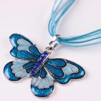Zinc Alloy Sweater Chain Necklace, with Polyester Ribbon, Butterfly, plated, for woman & enamel & with rhinestone Approx 31.4 Inch 