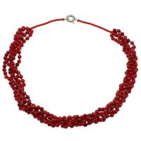 Coral collar, latón cierre de anillo de primavera, chapado en color de platina, Joyería & para mujer, Rojo, 5mm, longitud:aproximado 19.6 Inch, Vendido por Sarta