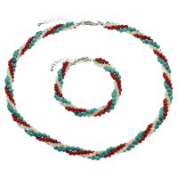 Natural Coral Jewelry Set, bracelet & necklace, brass lobster clasp, with 5cm extender chain, platinum color plated, 2 pieces & fashion jewelry & for woman, multi-colored, 3.5mm-4.5mm Approx 19.6 Inch, Approx 7.5 Inch 