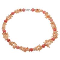 Natural Coral Necklace, brass lobster clasp, platinum color plated, fashion jewelry & for woman, 11mm,8*4mm-22*5mm Approx 19.6 Inch 