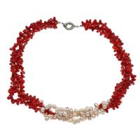 Coral Freshwater Pearl Necklace, with Freshwater Pearl, brass spring ring clasp, platinum color plated, fashion jewelry & for woman, red, 6-7mm,5*8mm Approx 19.6 Inch 
