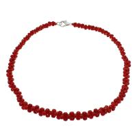 Natural Coral Necklace, brass lobster clasp, platinum color plated, fashion jewelry & for woman, red, 6*3mm-10*5mm Approx 17.7 Inch 