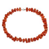 Natural Coral Necklace, brass lobster clasp, platinum color plated, fashion jewelry & for woman, reddish orange, 11*9mm-18*12mm Approx 19.6 Inch 