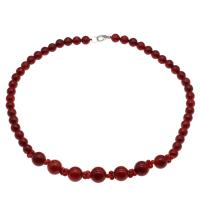 Natural Coral Necklace, brass lobster clasp, platinum color plated, fashion jewelry & for woman, red, 9-14mm Approx 19.6 Inch 