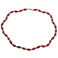 Natural Coral Necklace, brass lobster clasp, platinum color plated, fashion jewelry & for woman, red, 13*6mm Approx 17.7 Inch 