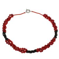Natural Coral Necklace, with Black Agate, brass spring ring clasp, platinum color plated, fashion jewelry & for woman, black and red, 6mm,4*3mm Approx 19.6 Inch 