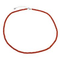 Natural Coral Necklace, brass lobster clasp, with 4.5cm extender chain, platinum color plated, fashion jewelry & for woman, reddish orange, 4*3mm Approx 17.7 Inch 