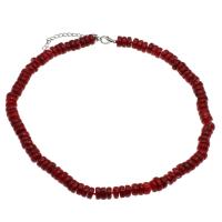 Natural Coral Necklace, brass lobster clasp, with 6.5cm extender chain, platinum color plated, fashion jewelry & for woman, red, 9*4mm-11*3mm Approx 17.7 Inch 