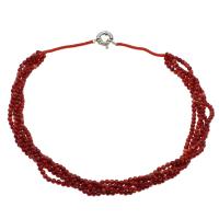Collar de Coral natural, latón cierre de anillo de primavera, chapado en color de platina, Joyería & para mujer, Rojo, 4mm, longitud:aproximado 19.6 Inch, Vendido por Sarta