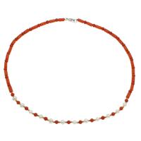 Coral Freshwater Pearl Necklace, with Freshwater Pearl, brass lobster clasp, plated, for woman, reddish orange, 8*4mm,5mm Approx 19.6 Inch 