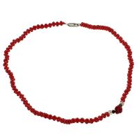 Natural Coral Necklace, brass lobster clasp, platinum color plated, fashion jewelry & for woman, red, 10*8mm,6*3mm Approx 17.7 Inch 