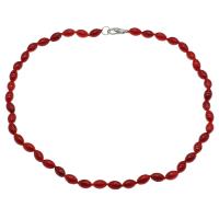 Natural Coral Necklace, brass lobster clasp, platinum color plated, fashion jewelry & for woman, red, 9*6mm Approx 17.7 Inch 