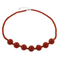 Natural Coral Necklace, brass lobster clasp, with 5cm extender chain, platinum color plated, fashion jewelry & for woman, reddish orange, 18mm,5mm Approx 19.6 Inch 