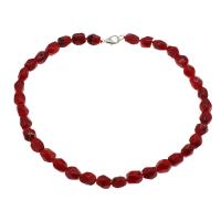 Natural Coral Necklace, brass lobster clasp, platinum color plated, for woman & faceted, red, 11*10mm Approx 17.7 Inch 