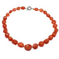 Natural Coral Necklace, brass spring ring clasp, platinum color plated, fashion jewelry & for woman, reddish orange, 13*12*7mm-23*19*11mm Approx 19.6 Inch 