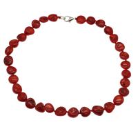 Natural Coral Necklace, brass lobster clasp, platinum color plated, fashion jewelry & for woman, red, 12*7mm-13*8mm Approx 17.7 Inch 
