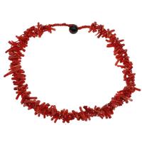 Collier chaîne pull corail, avec corde en nylon & agate noire, bijoux de mode & pour femme, rouge, 9*3mm-17*4mm Environ 23.6 pouce, Vendu par brin