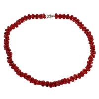 Natural Coral Necklace, brass lobster clasp, platinum color plated, for woman, red, 10*5mm Approx 17.7 Inch 