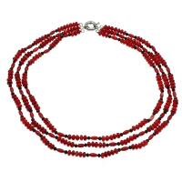 Natural Coral Necklace, with Black Agate, brass spring ring clasp, platinum color plated, for woman & , red, 8*4mm,6*4mm Approx 19.6 Inch 