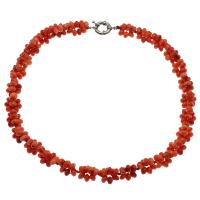Natural Coral Necklace, brass spring ring clasp, platinum color plated, for woman, reddish orange, 6*4mm Approx 23.6 Inch 