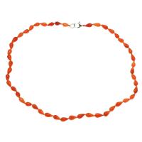 Natural Coral Necklace, brass lobster clasp, platinum color plated, for woman, reddish orange, 9*5mm Approx 17.7 Inch 