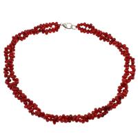 Collar de Coral natural, latón cierre de langosta, chapado en color de platina, para mujer & 2-sarta, Rojo, 7*4mm, longitud:aproximado 17.7 Inch, Vendido por Sarta