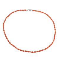 Natural Coral Necklace, brass lobster clasp, platinum color plated, for woman, reddish orange, 8*4mm Approx 19.6 Inch 