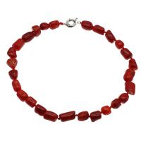 Natural Coral Necklace, brass spring ring clasp, platinum color plated, for woman, red, 12*11mm-15*14*12mm Approx 19.6 Inch 
