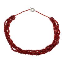 Natural Coral Necklace, brass spring ring clasp, platinum color plated, fashion jewelry & for woman, red, 5mm Approx 19.6 Inch 