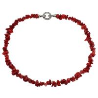 Natural Coral Necklace, brass spring ring clasp, platinum color plated, for woman & with rhinestone, red, 10*5mm-15*8mm Approx 19.6 Inch 