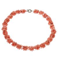 Natural Coral Necklace, brass spring ring clasp, platinum color plated, fashion jewelry & for woman, 8*4mm-9*4mm Approx 19.6 Inch 