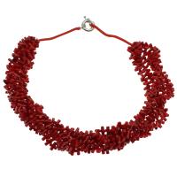 Natural Coral Necklace, brass spring ring clasp, platinum color plated, for woman, red, 9*3mm Approx 19.6 Inch 