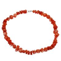 Natural Coral Necklace, brass lobster clasp, platinum color plated, for woman, reddish orange, 11*4mm-16*12*8mm Approx 18.9 Inch 