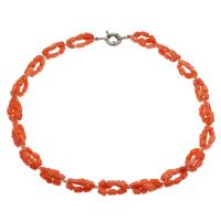 Collar de Coral natural, latón cierre de anillo de primavera, chapado en color de platina, Joyería & para mujer, naranja rojizo, 8*5mm-9*5mm, longitud:aproximado 19.6 Inch, Vendido por Sarta