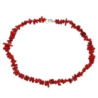 Natural Coral Necklace, brass lobster clasp, platinum color plated, fashion jewelry & for woman, red, 7*4mm-19*4mm Approx 17.7 Inch 