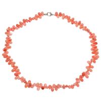 Natural Coral Necklace, brass lobster clasp, platinum color plated, fashion jewelry & for woman, 8*5mm-9*5mm Approx 17.7 Inch 