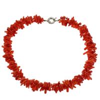 Collar de Coral natural, latón cierre de anillo de primavera, chapado en color de platina, para mujer, naranja rojizo, 8*4mm-19*3mm, longitud:aproximado 19.6 Inch, Vendido por Sarta